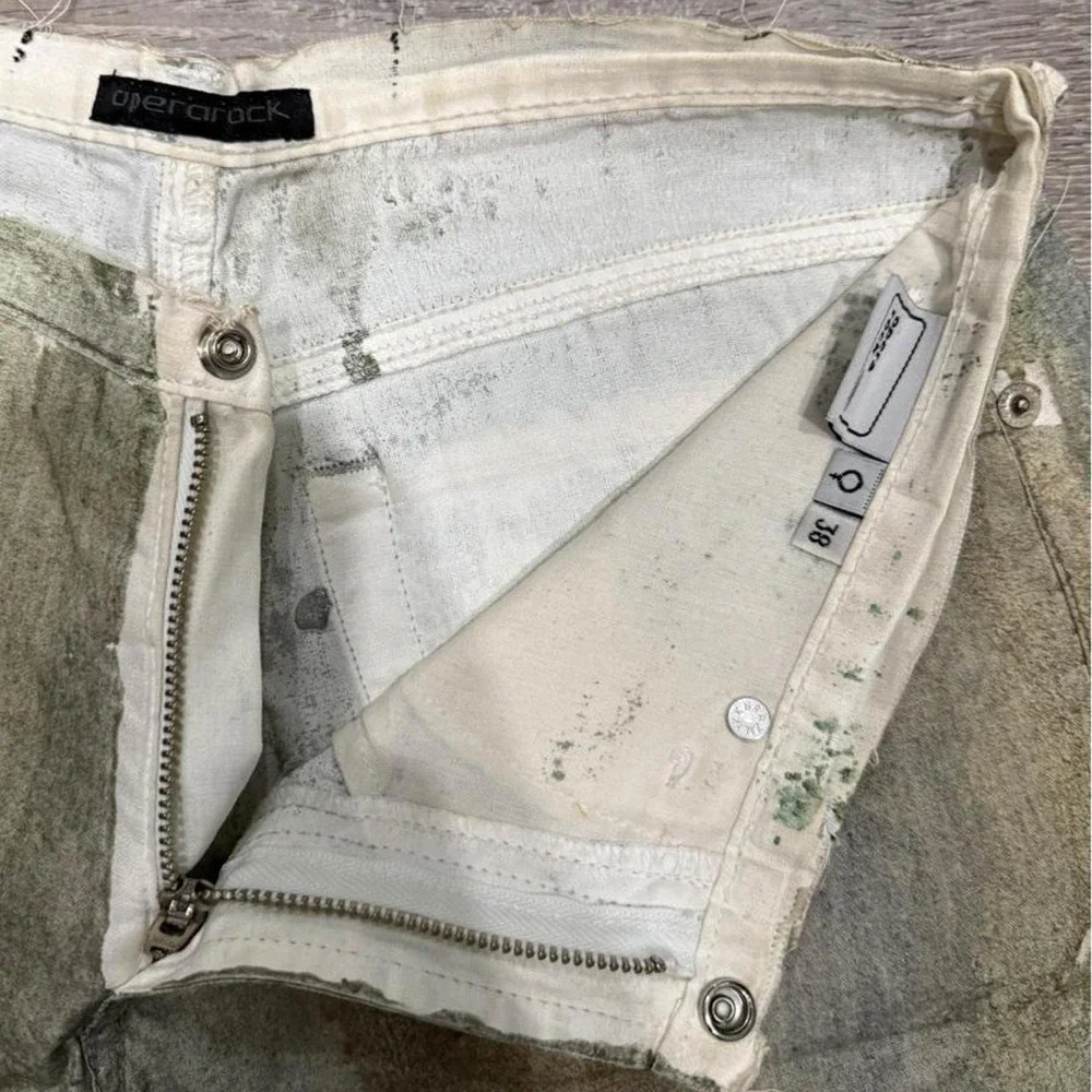 Opera Rock Hand Painted 100% Linen Wide Leg Pants Grey Green Mens 32